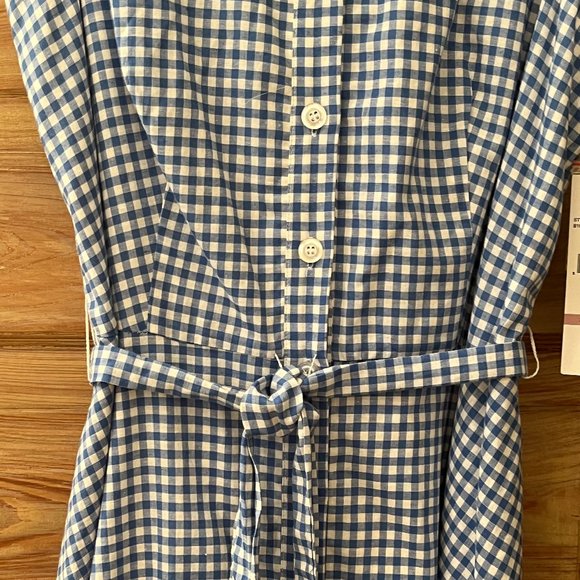 NWT Chetta B Size 12 Blue and White Checked Summer Dress w Tie Belt, Fit & Flare - Picture 4 of 11